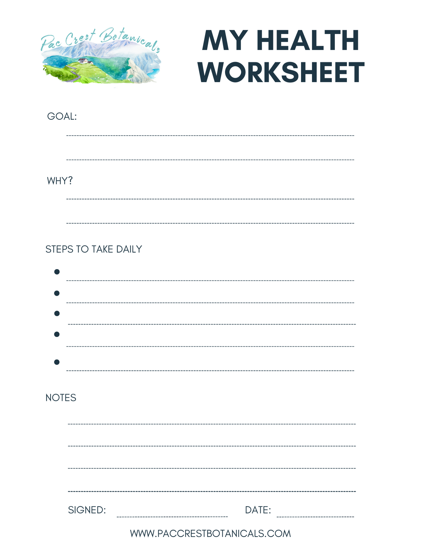 Taking Control of Your Health- Worksheet (FREE)